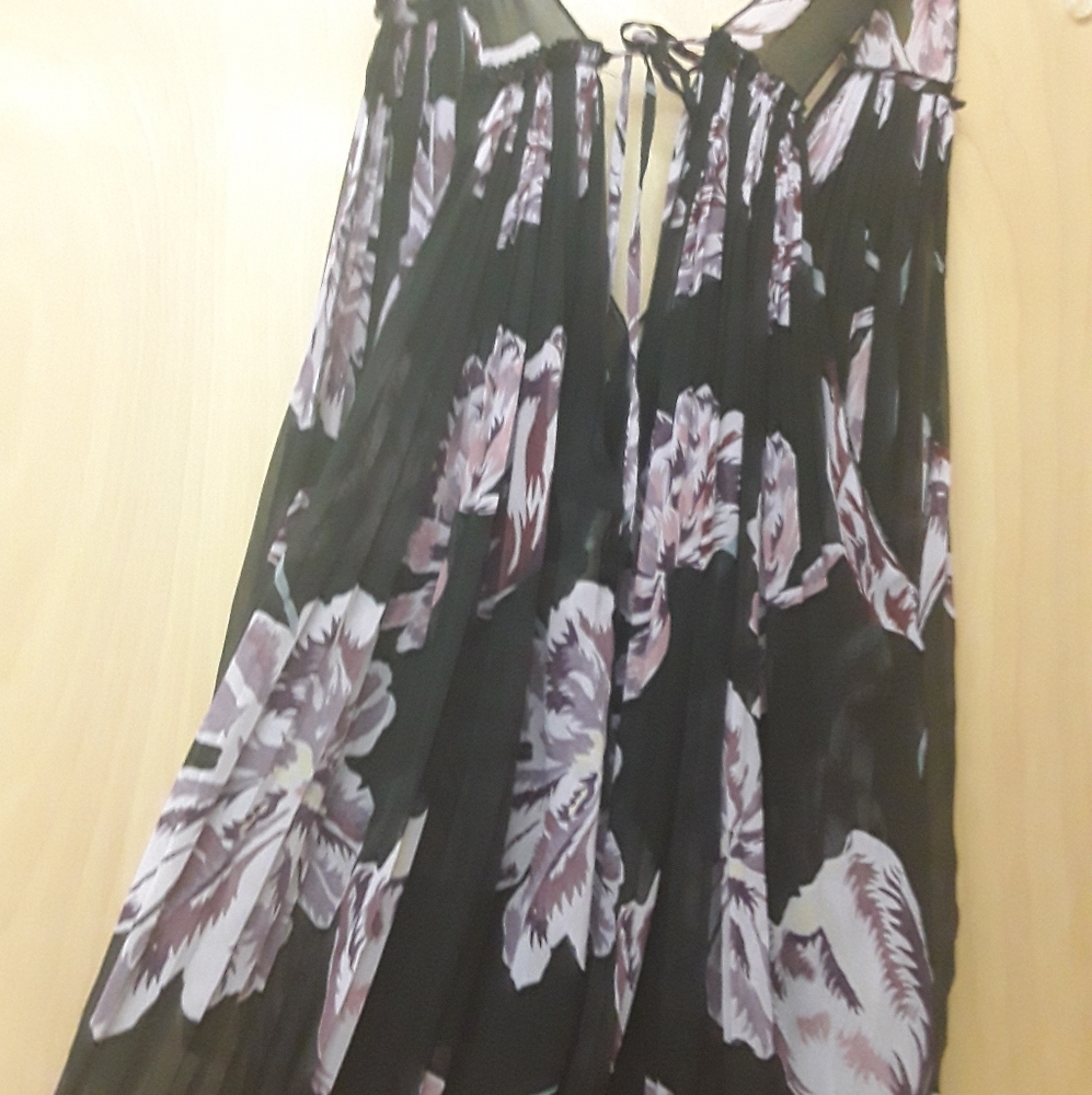 Free People black purple floral chiffon blouse